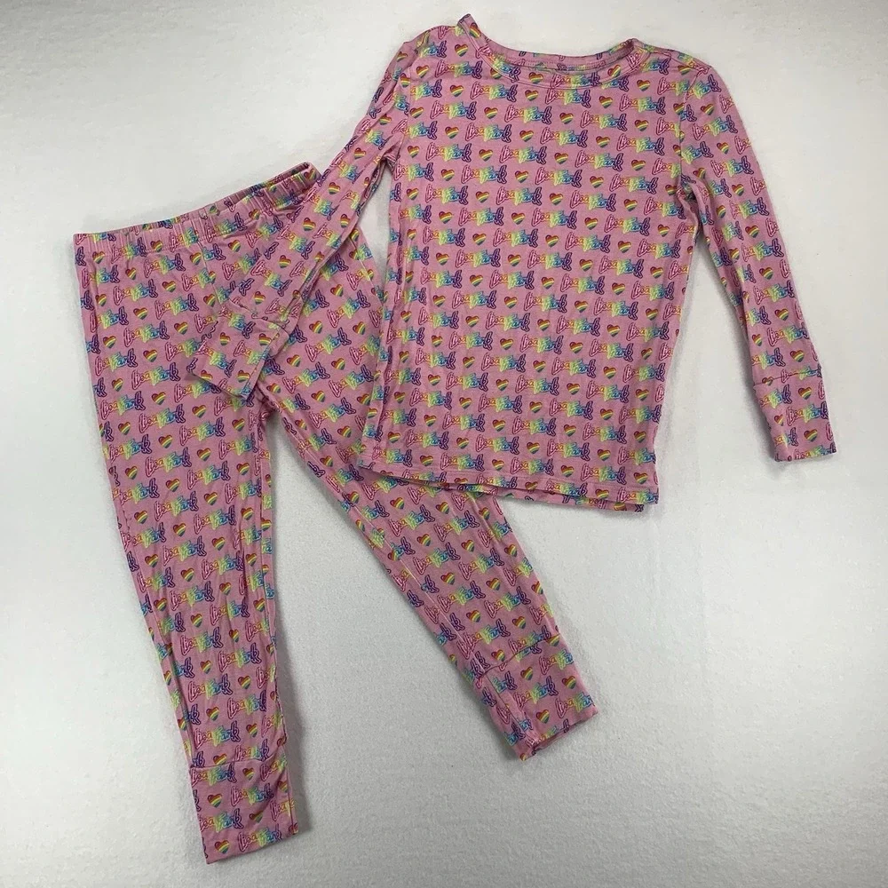 Posh Peanut Lisa Frank‎ Pajama Set Pjs 3t-4t Logo Rainbow Hearts Pink